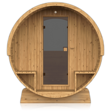 Barrel 250, sauna NODO, vue de face, posé au sol