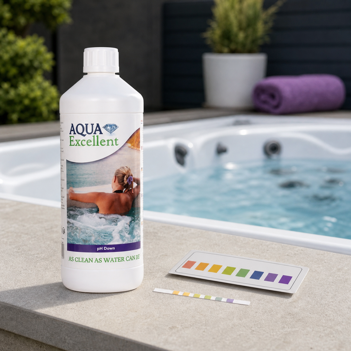 Aqua Excellent pH moins 1 L avec un test de l’eau du spa