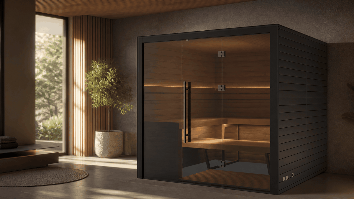 Sauna interior Nero 210X instalada en un espacio de bienestar residencial contemporáneo
