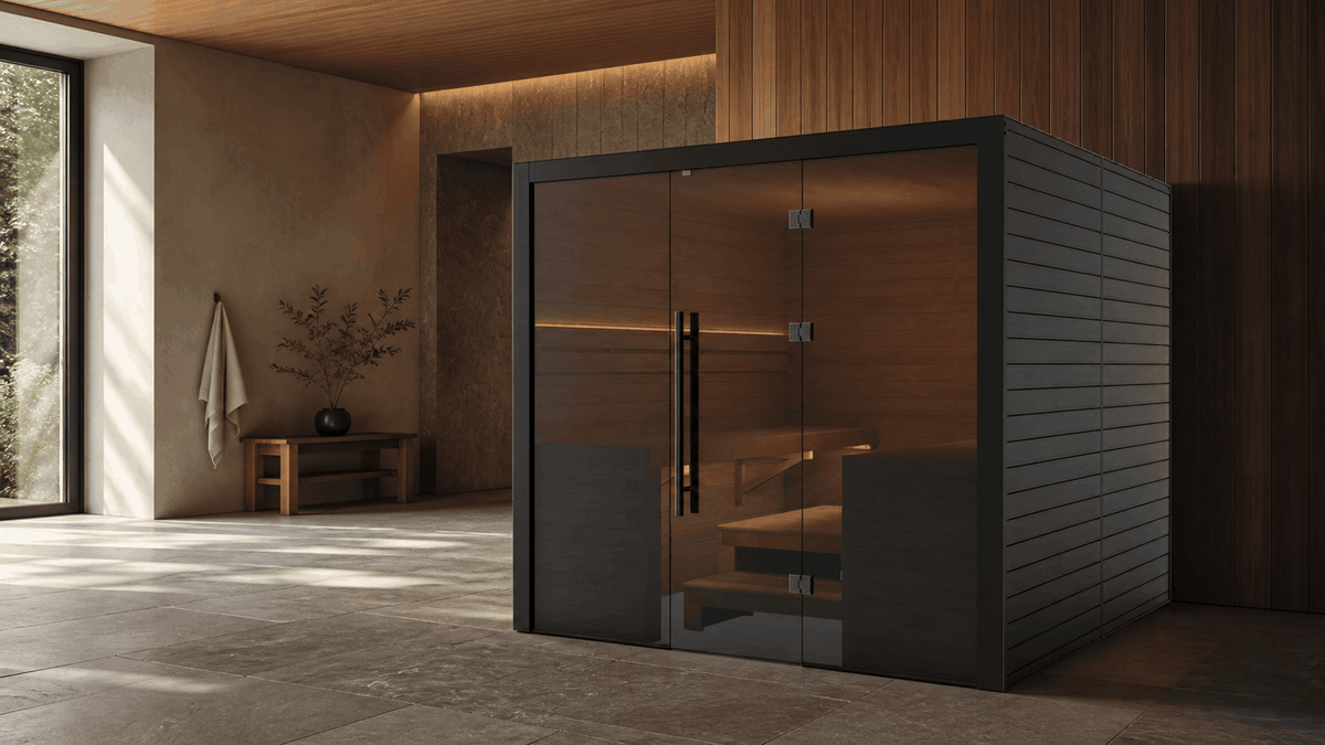 Sauna interior Nero 220 instalada en un espacio de bienestar residencial contemporáneo