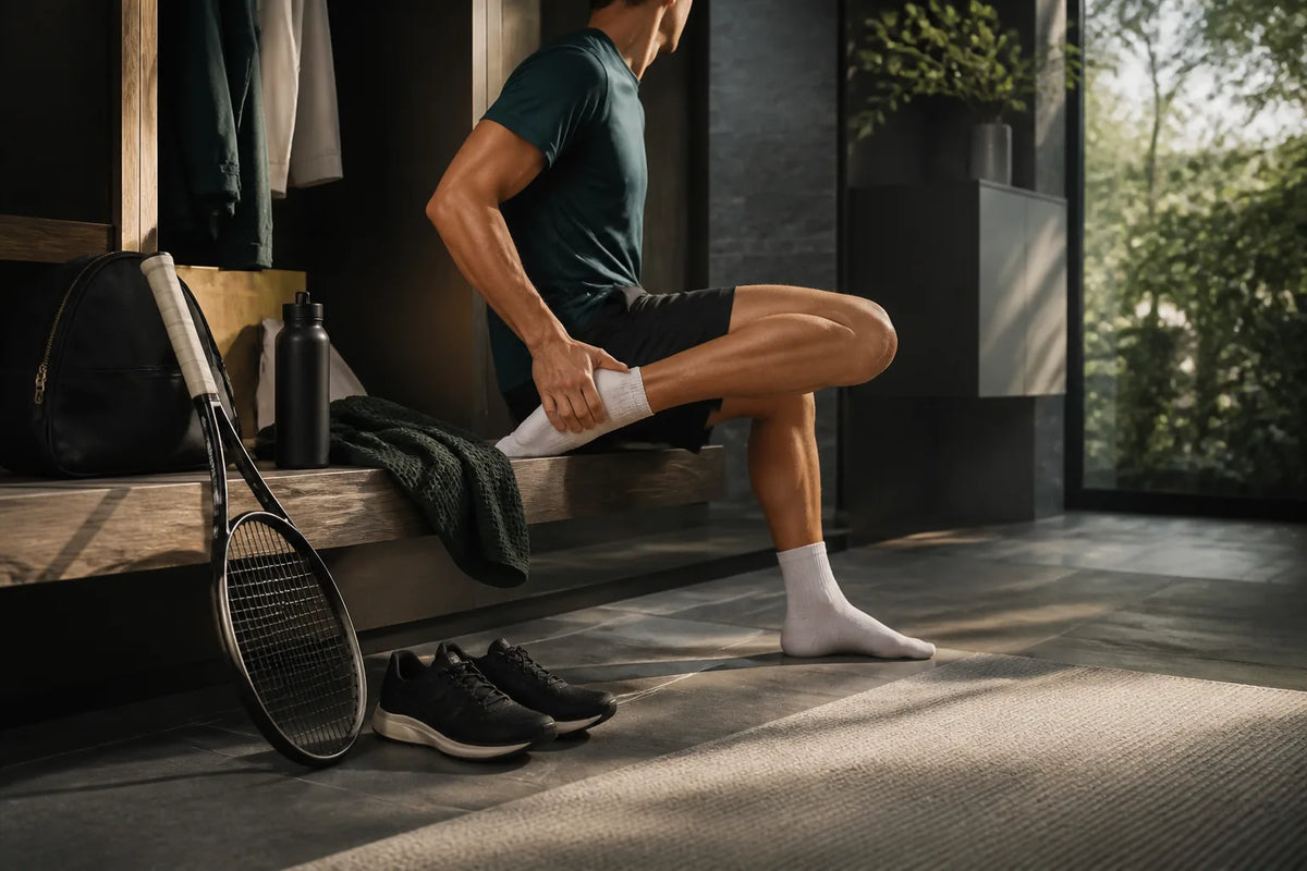Nero 160 - sauna interior de 2-3 plazas después de la actividad con una bolsa o toalla de deporte y un estiramiento suave