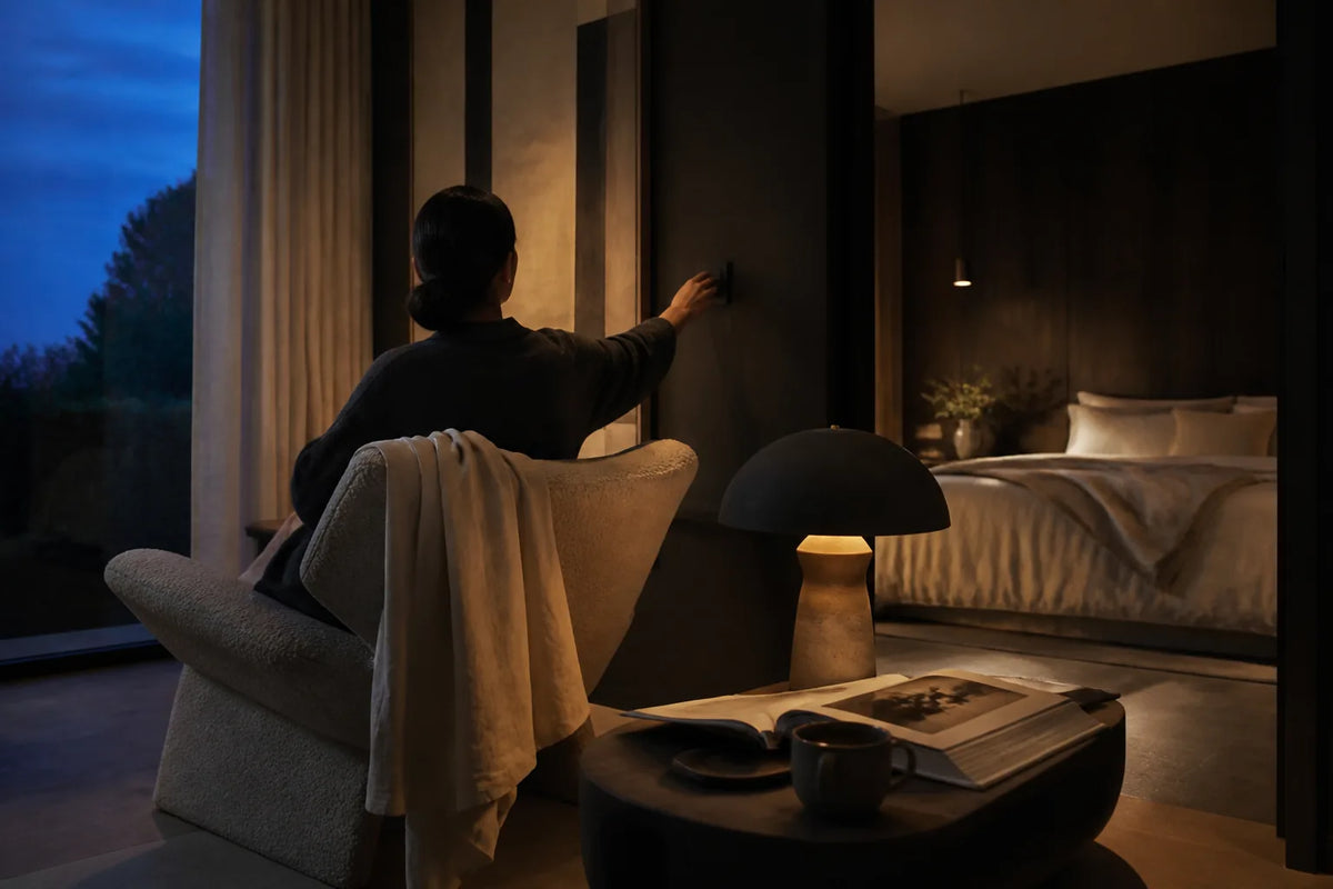 Nero 160 - sauna interior de 2-3 plazas a la luz del atardecer con un albornoz y un libro para la transición al descanso