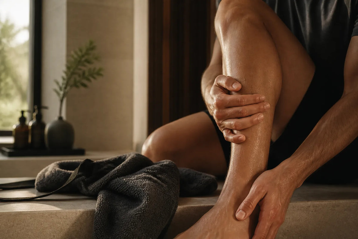 Nero 220 - sauna interior de 6 plazas después de la actividad con una bolsa o toalla de deporte y un estiramiento suave