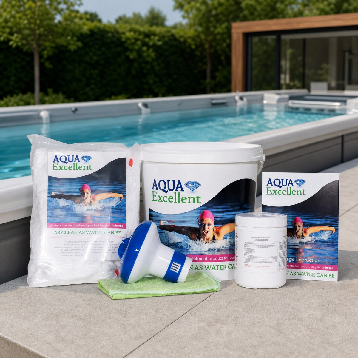 Pack Aqua Excellent completo presentado junto a un spa de natación